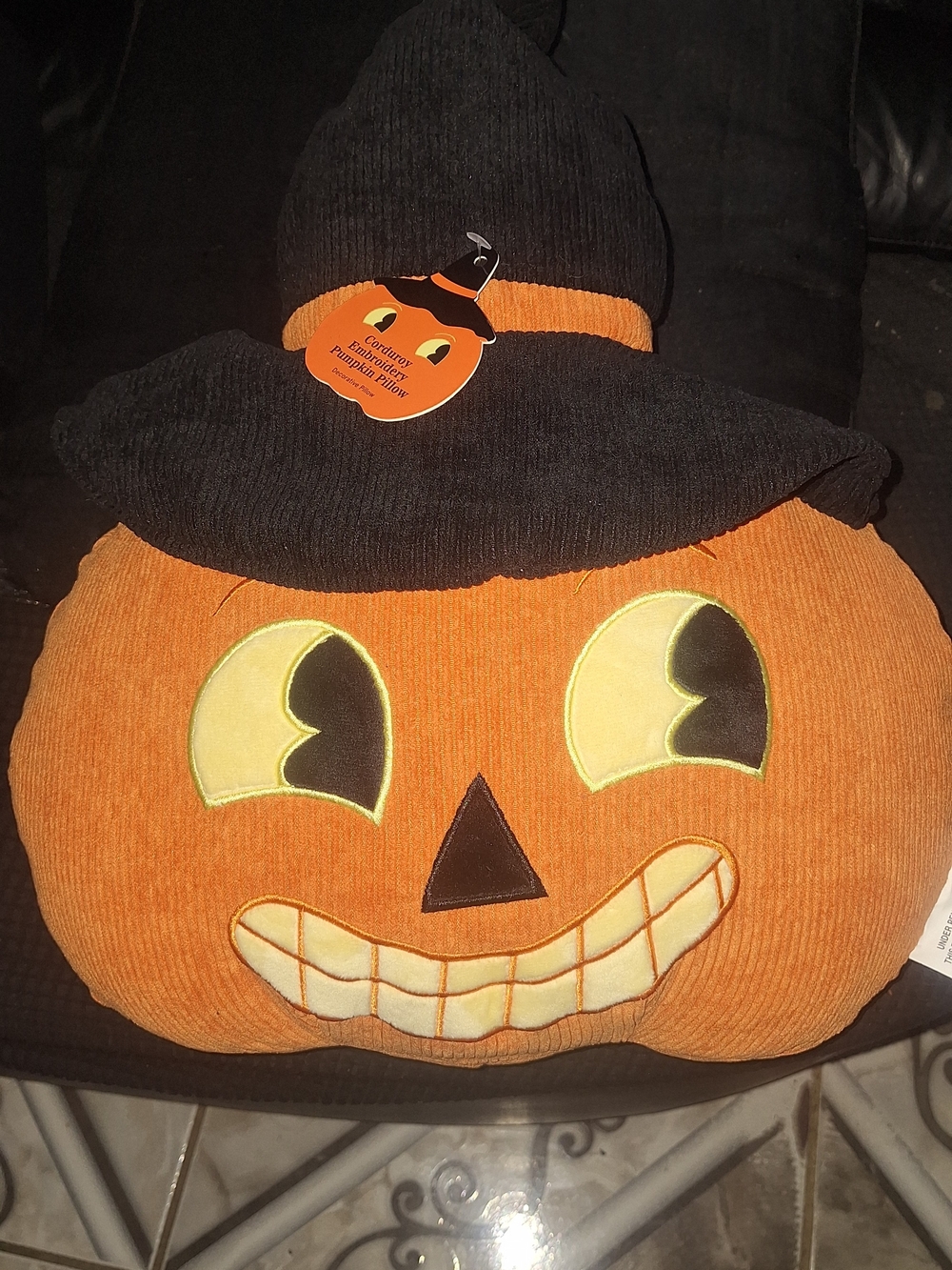 Classic Orange Pumpkin Pillow Witch Hat